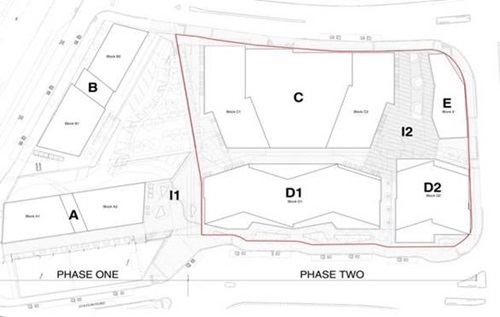 Detailed site plan of Lewisham Gateway scheme outlining phases one and two.