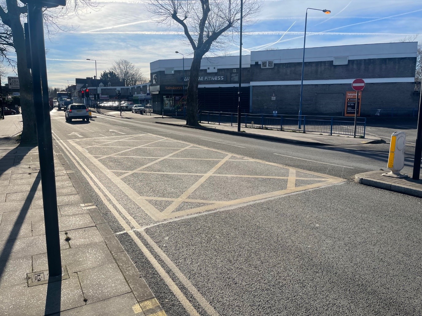 Yellow box junction at Baring road outside grove park bus station