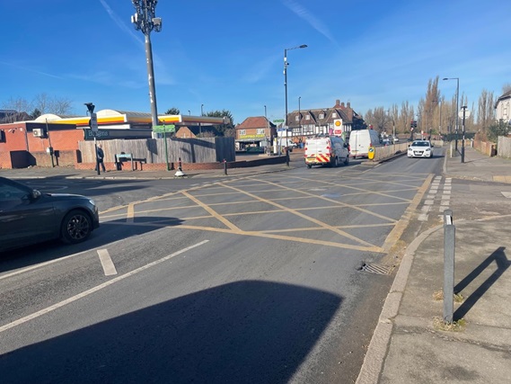 Yellow box junction at Northover Junction with Reigate Road